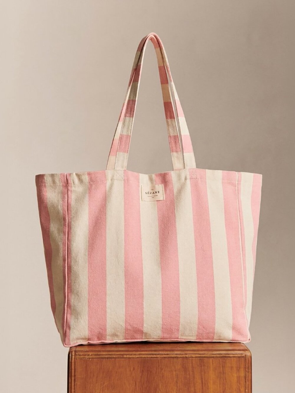 Sézane limited edition large striped beach tote bag light ballerina pink NWOT